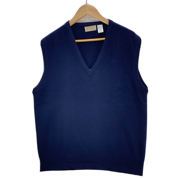 Vintage Marc Jeffries Blue Lambswool Sweater Vest V-neck Pullover Men's Large - Picture 1 of 16